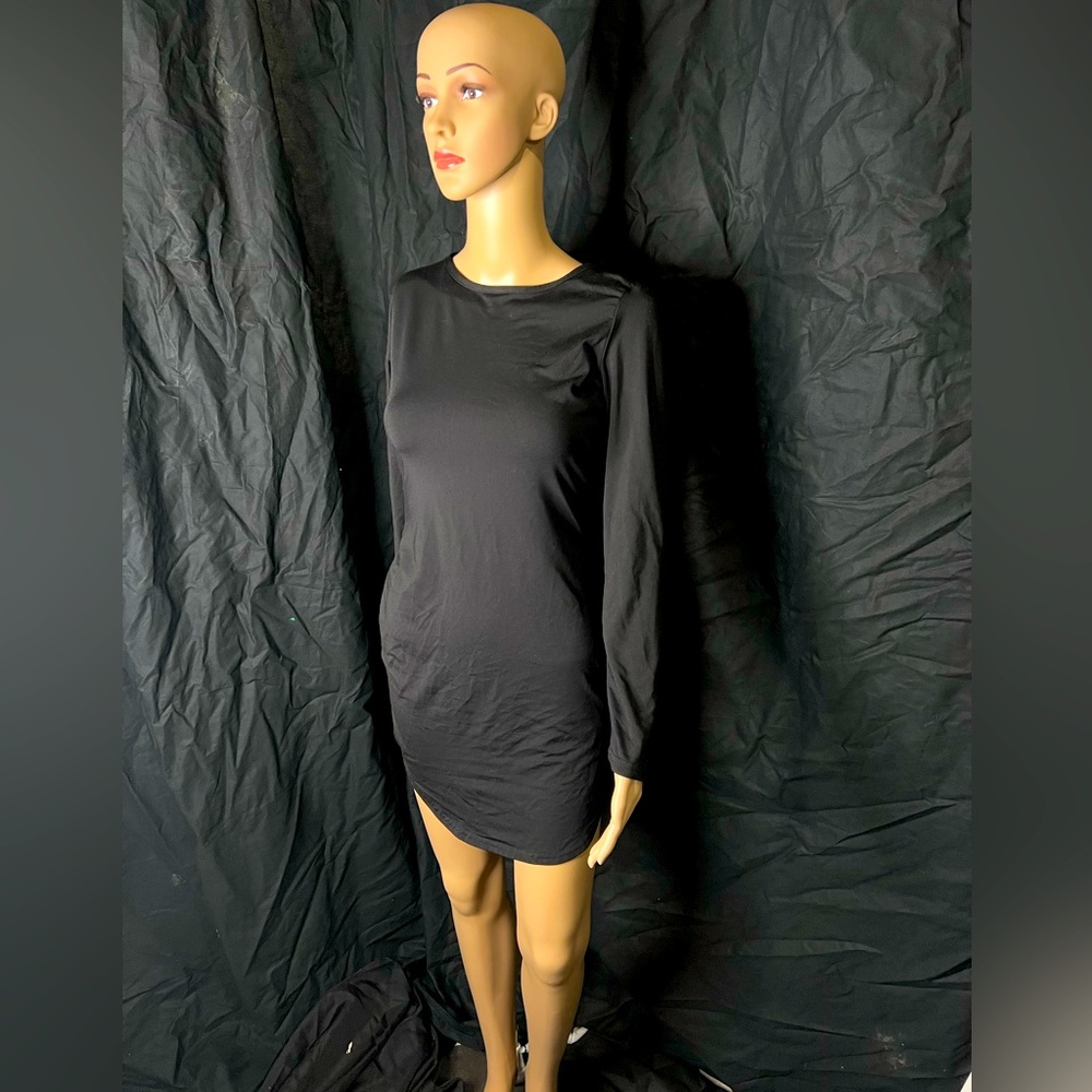 black form fitting long sleeve dress